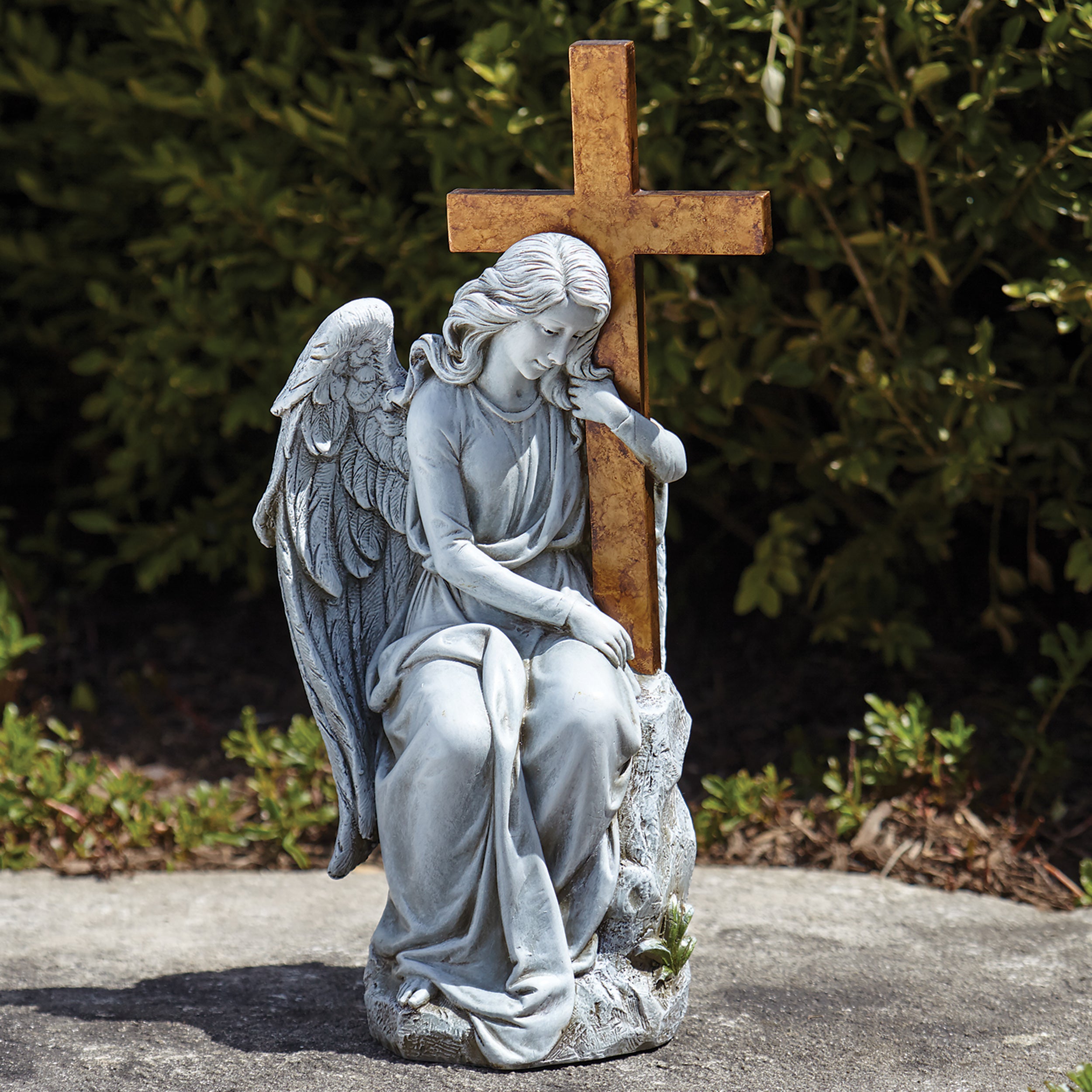 Joseph's Studio Angel Leaning on Cross Garden Statue