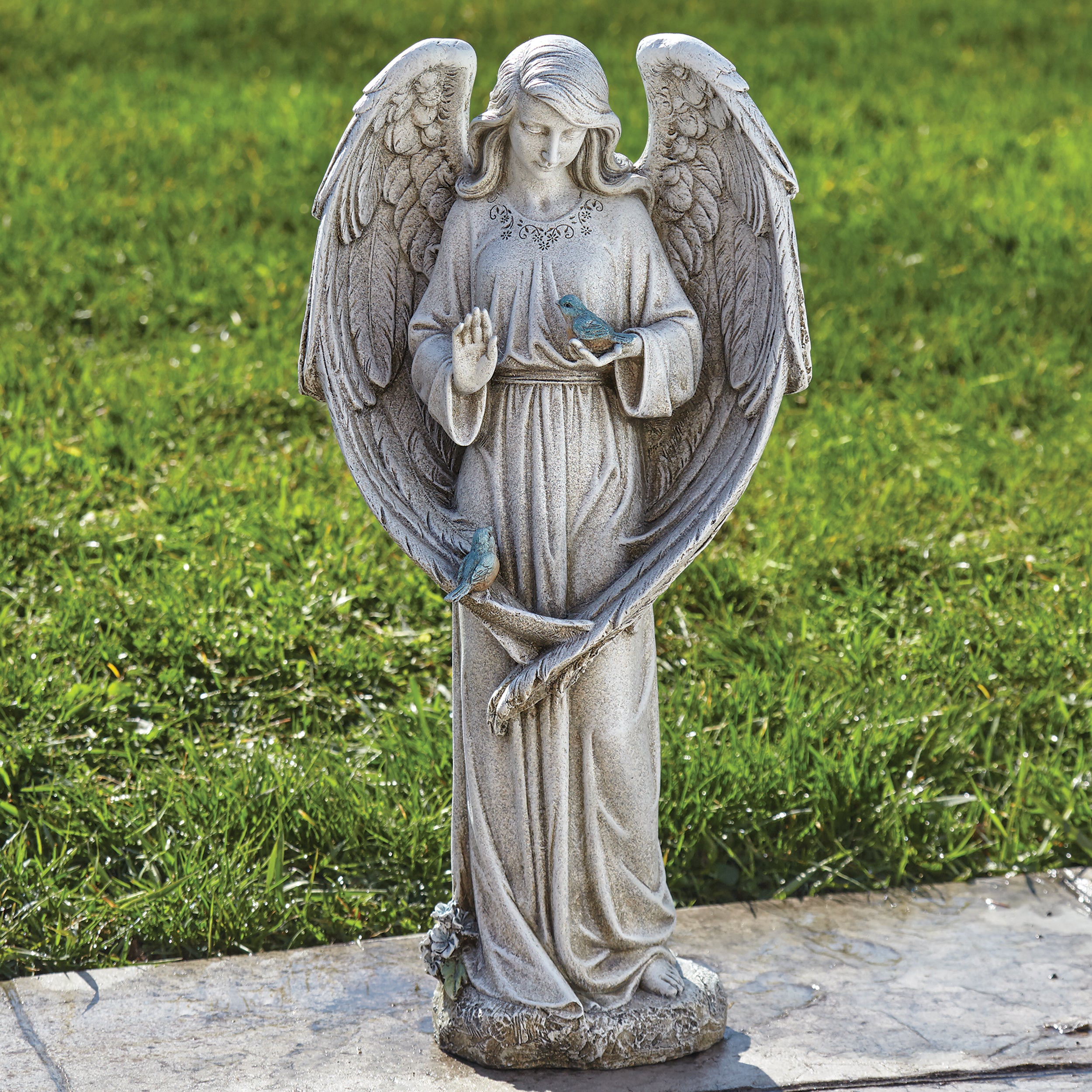 Joseph's Studio Angel with Two Birds Garden Statue