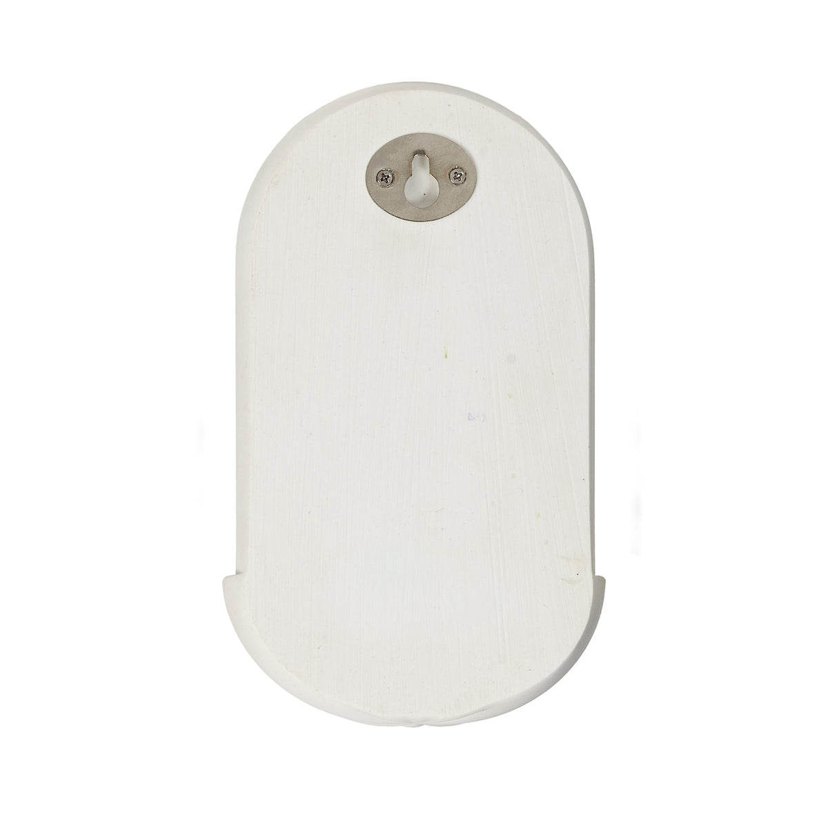 Back view of Madonna & Child Water Font showing the plain white backing and round wall-hanging detail