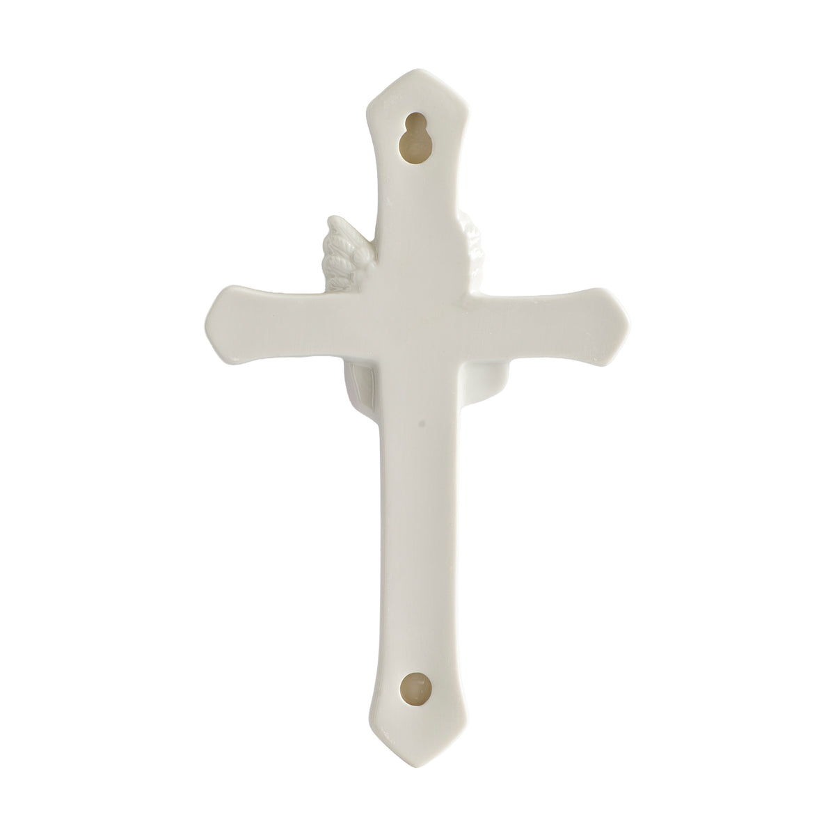 Back view of pink Guardian Angel Wall Cross showing the plain white porcelain cross and hanging hole