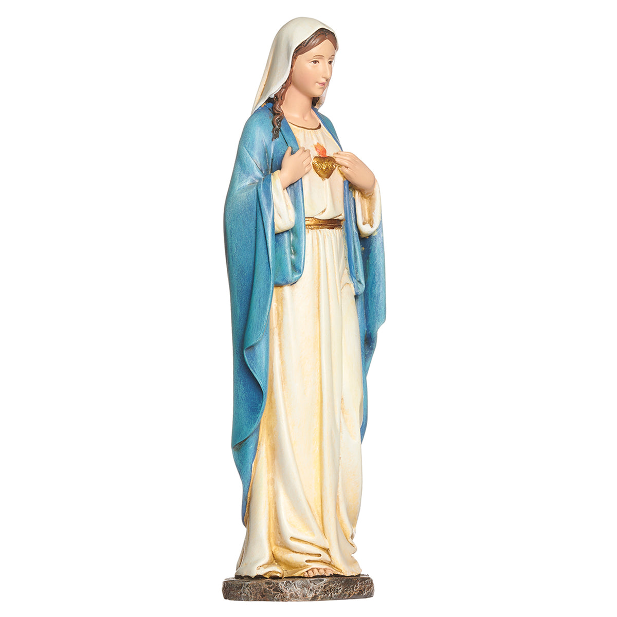 Joseph's Studio Immaculate Heart of Mary Figure 4-inch scale featuring Mary in white and blue robes presenting her flaming heart