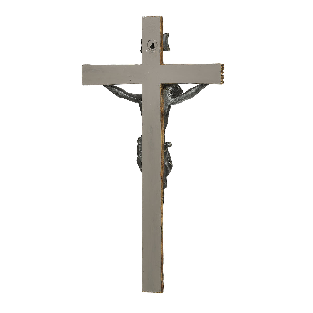 Back view of Joseph's Studio Antique Silver Crucifix showing the plain reverse of the cross