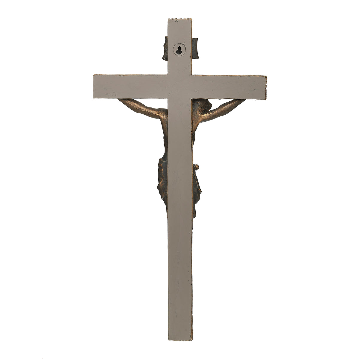 Side view of Joseph's Studio Antique Gold Crucifix showing the narrow profile of the cross and sculpted figure