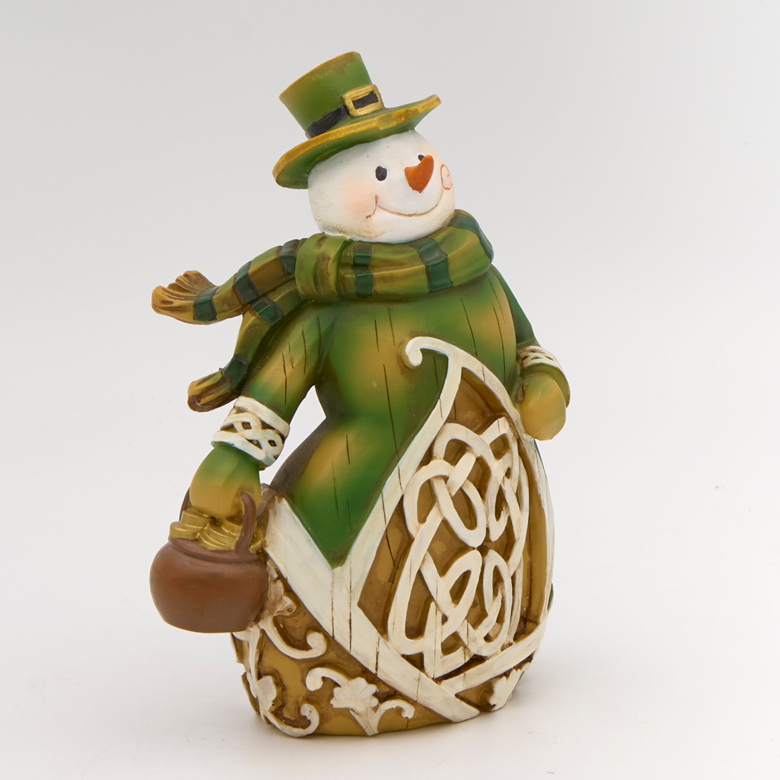 Woodcut-Style Irish Snowman Figurine