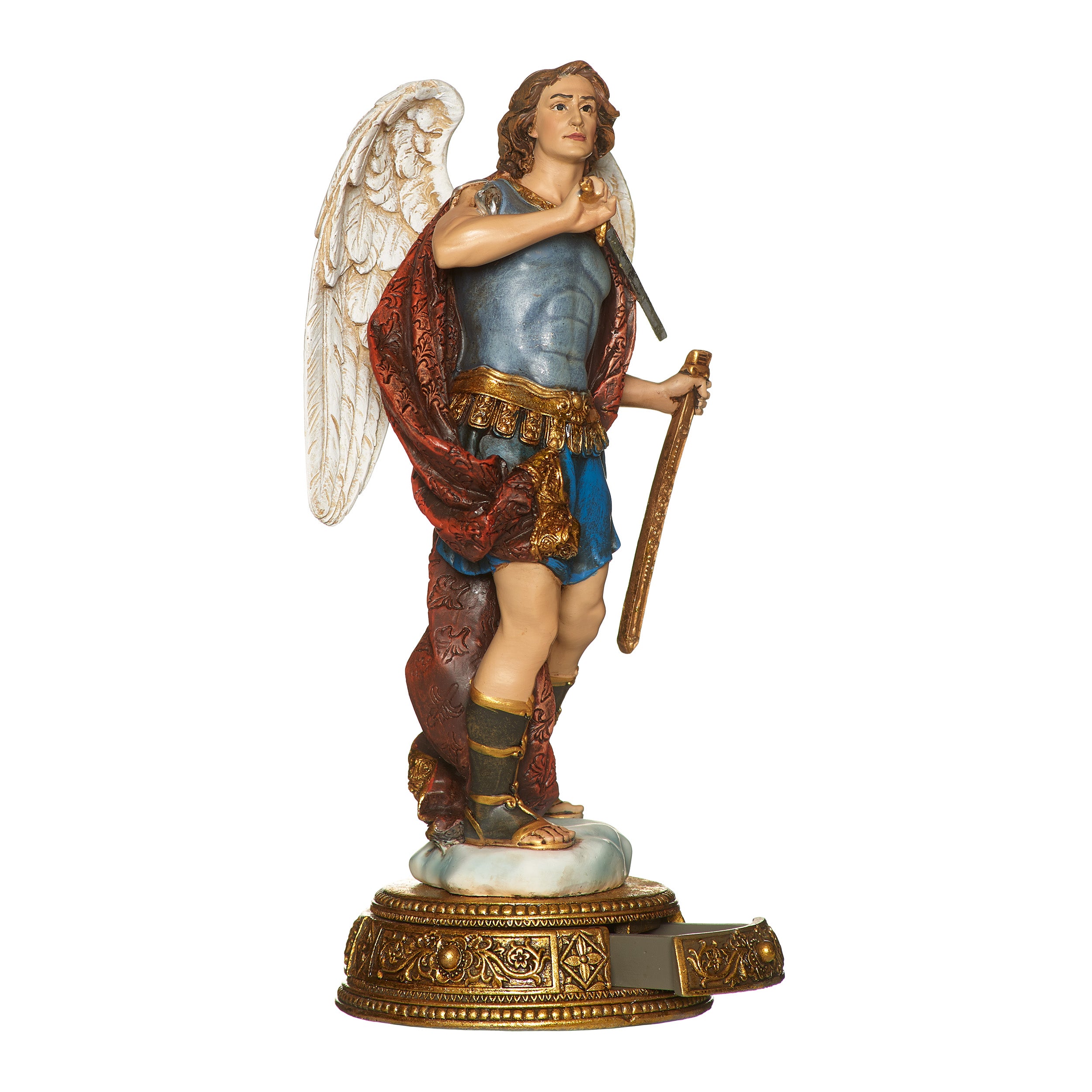 Statue of an angel with a sword on a white background