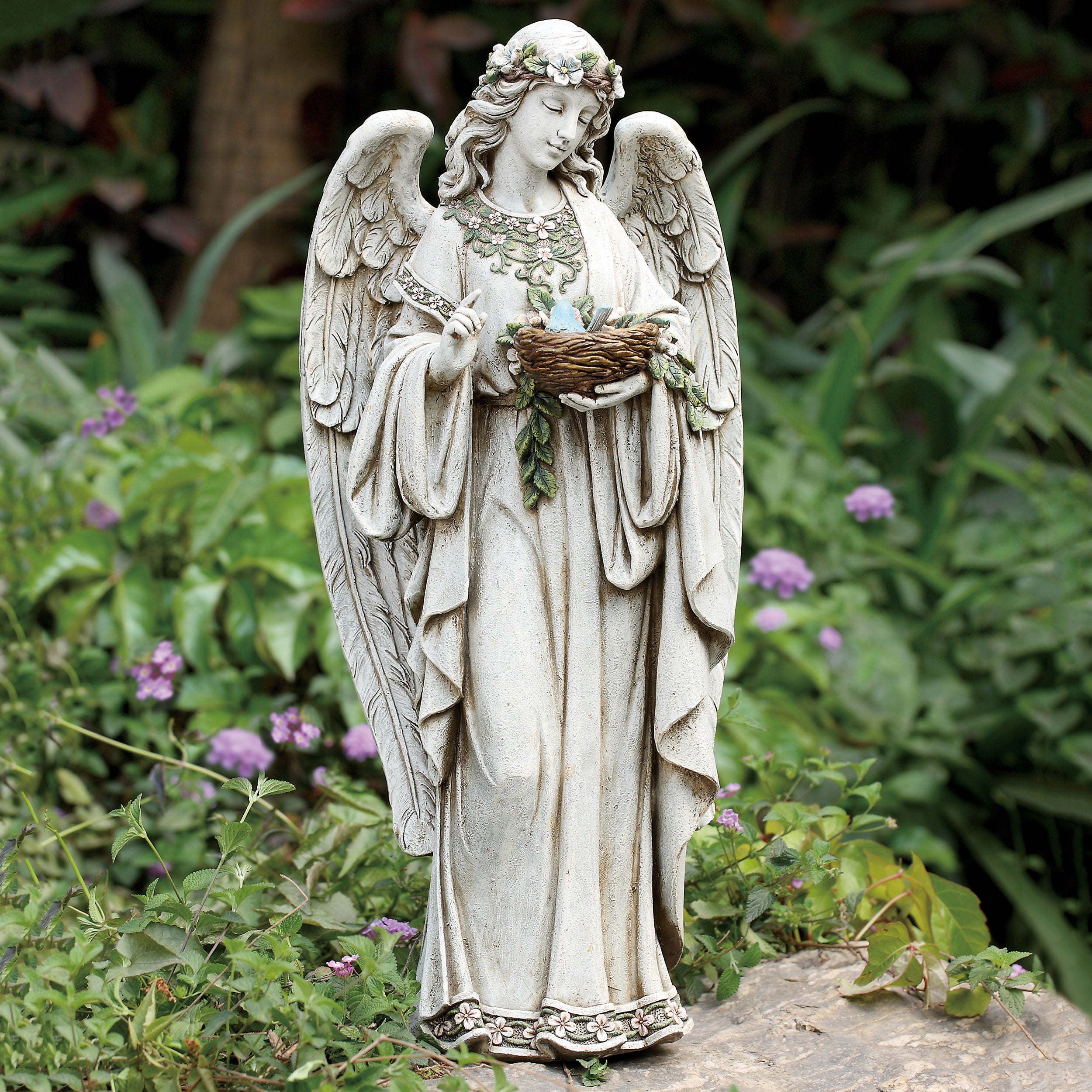 Joseph's Studio Angel Holding Nest Garden Statue