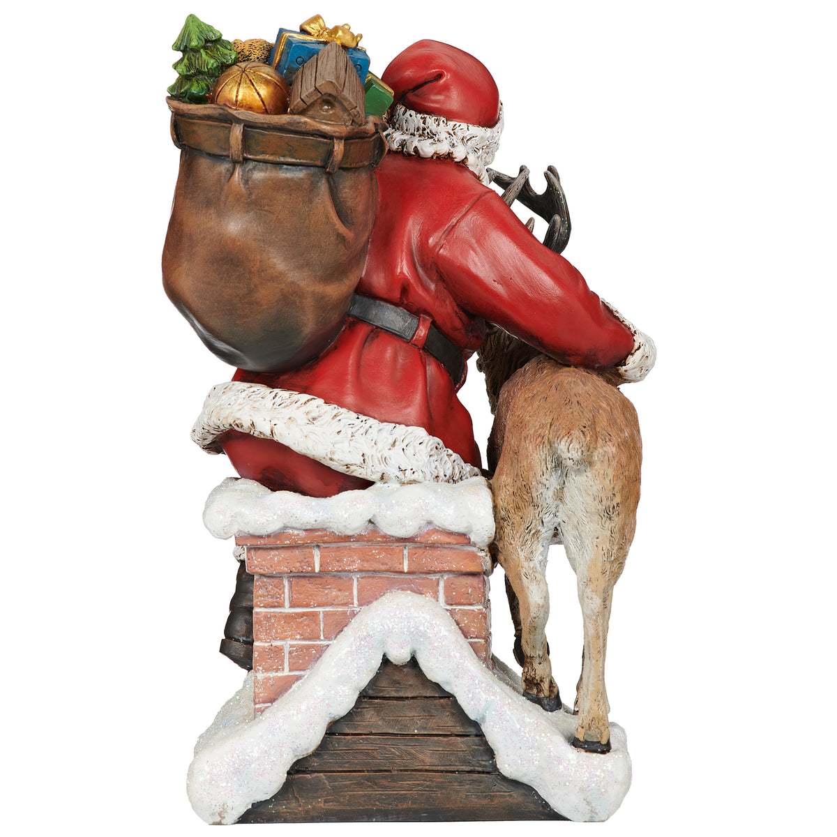 Back view of Joseph's Studio Santa and deer rooftop figure