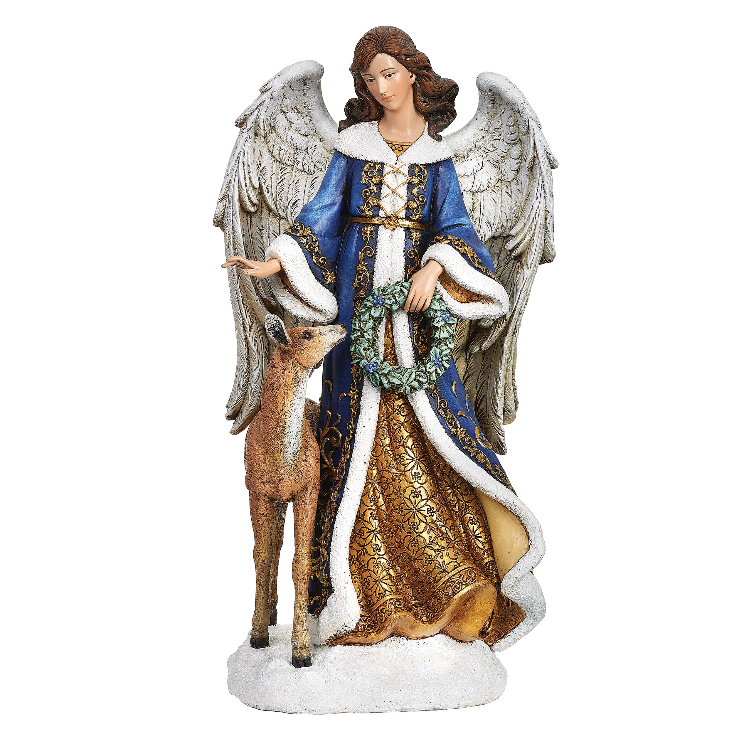 Joseph's Studio Blue and Gold Angel with Deer and Wreath