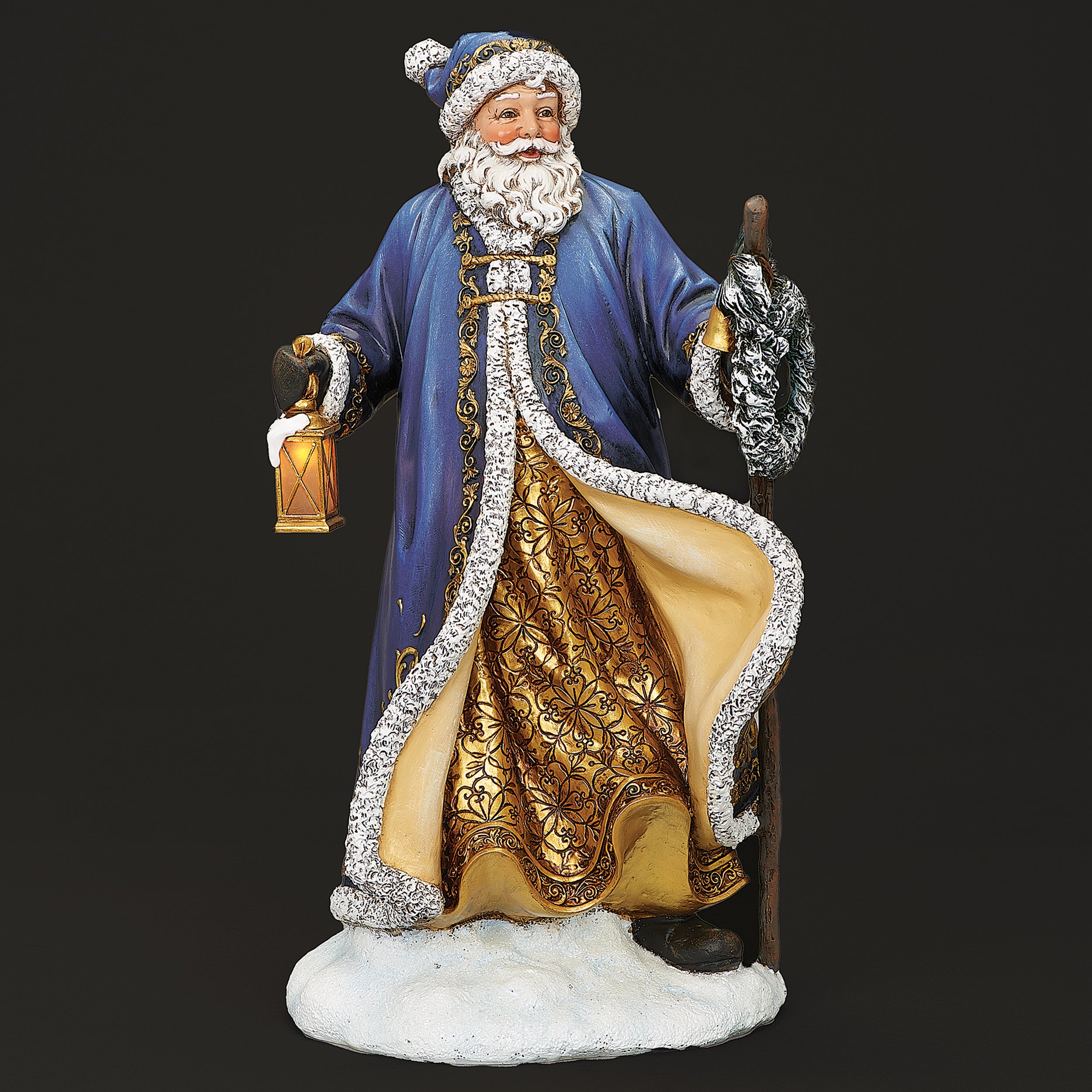 Joseph's Studio Lighted Blue and Gold Santa with Wreath and Lantern