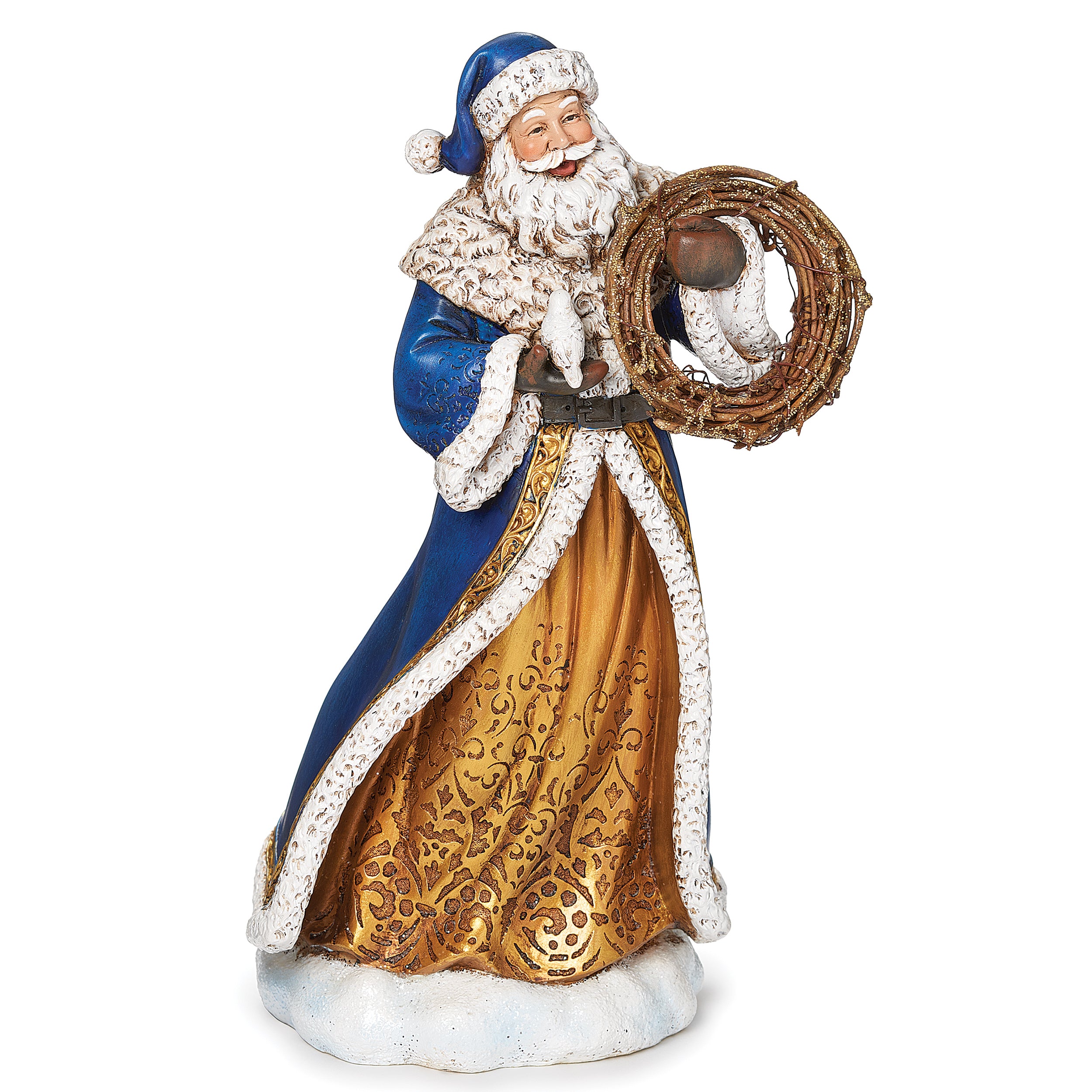 Joseph's Studio Blue and Gold Santa with Wreath Figure