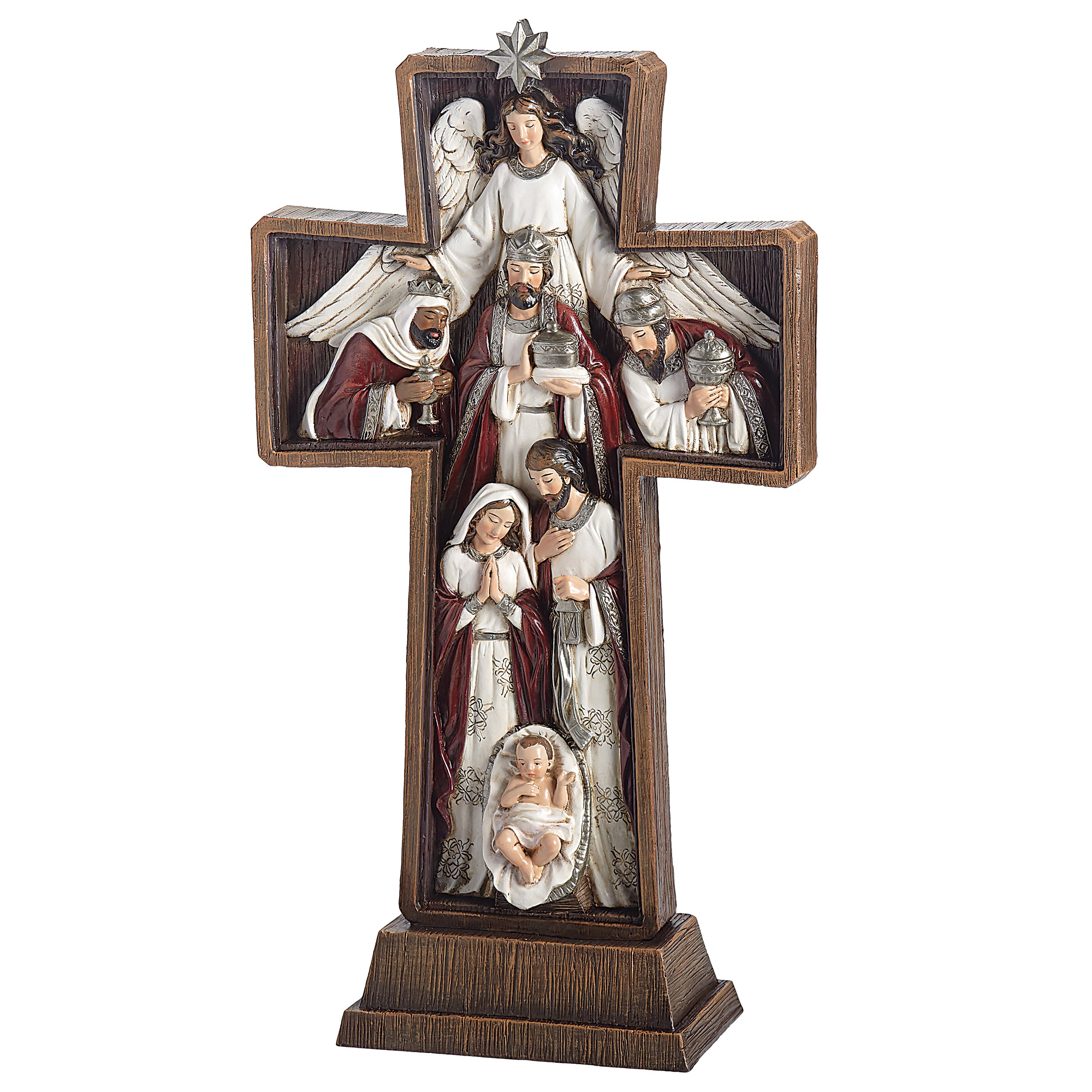 Joseph's Studio Nativity Table Cross with Burgundy Accents