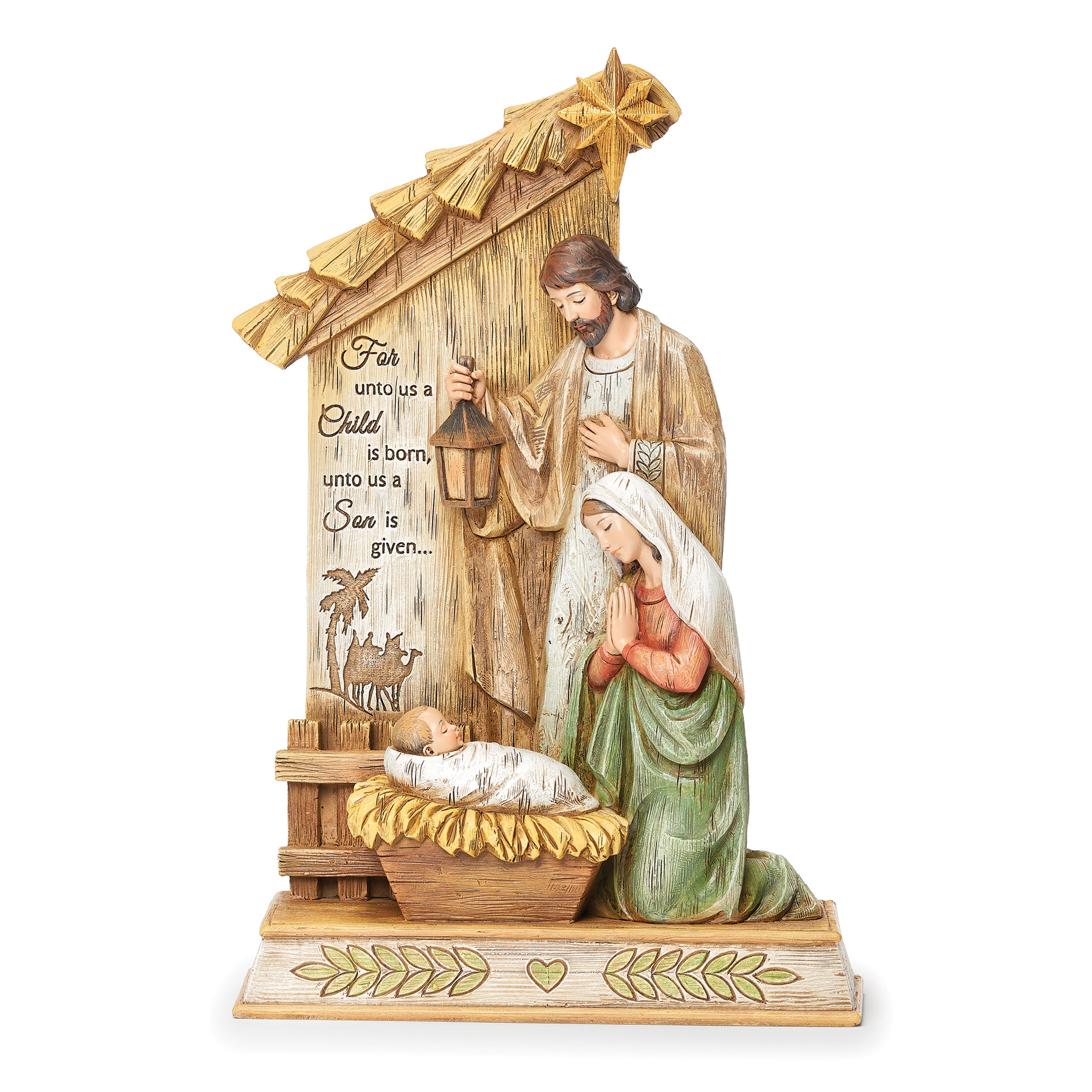 Joseph's Studio Holy Family Figure with Scripture Backdrop