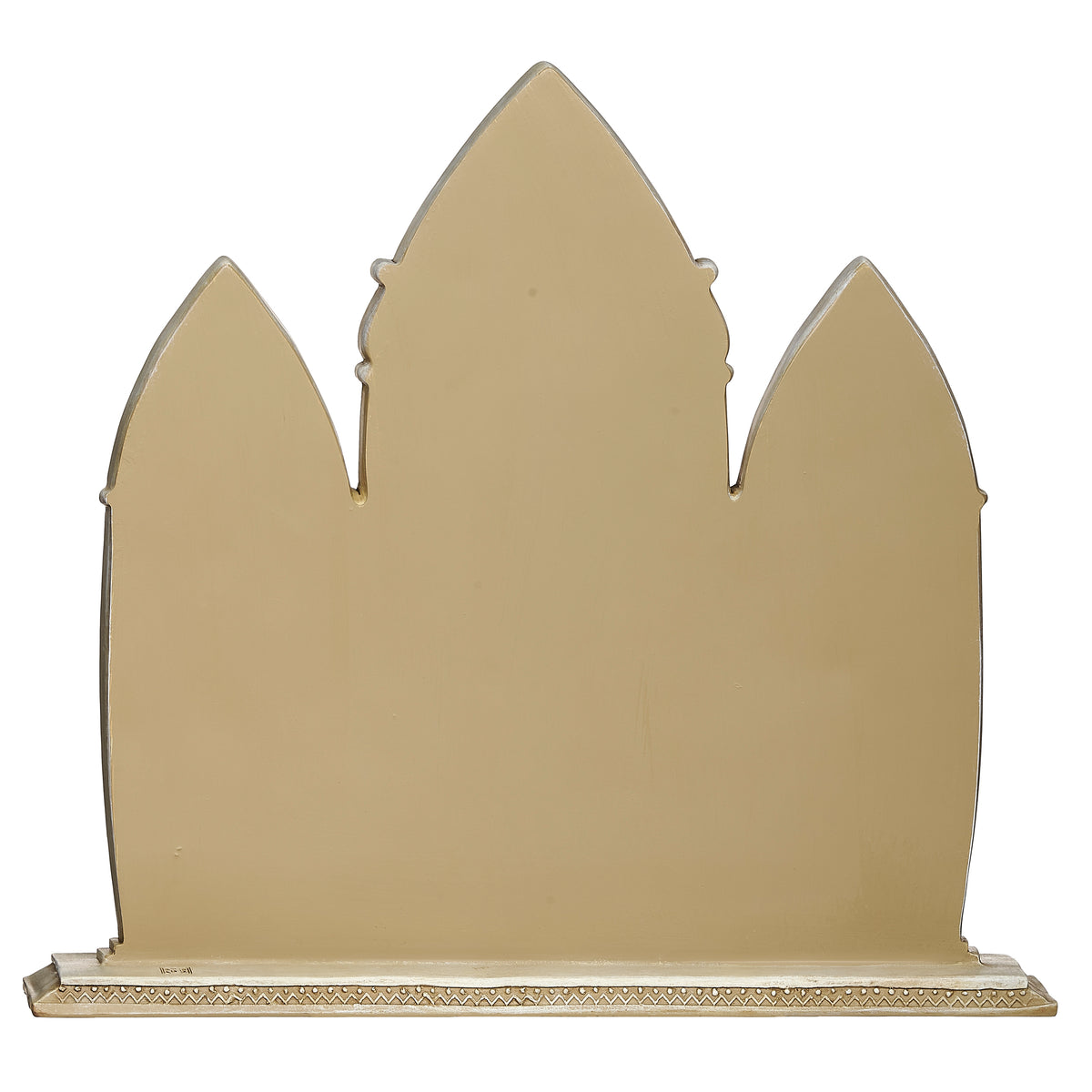 Back view of Joseph's Studio Gothic Arch Nativity Figure showing the plain three-arch backing and rectangular base