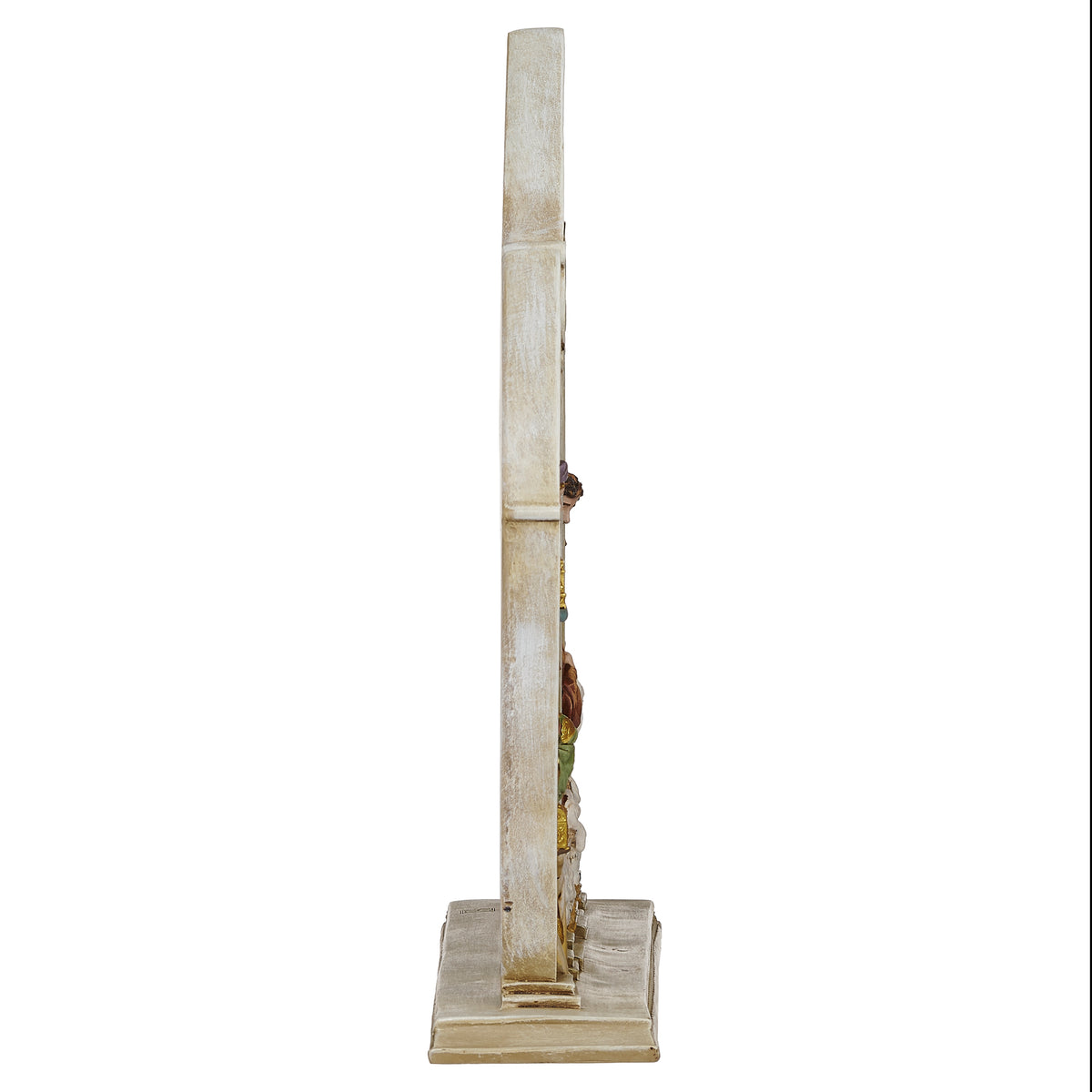 Opposite side view of Joseph's Studio Gothic Arch Nativity Figure showing the slim profile and sculpted panel depth