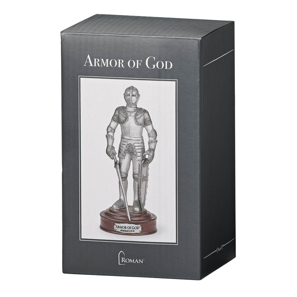 Armor of God knight figurine gift box featuring a product photo on the front.