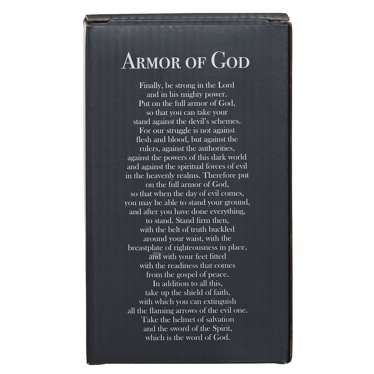 Dark message card headed “Armor of God” with a printed scripture passage.
