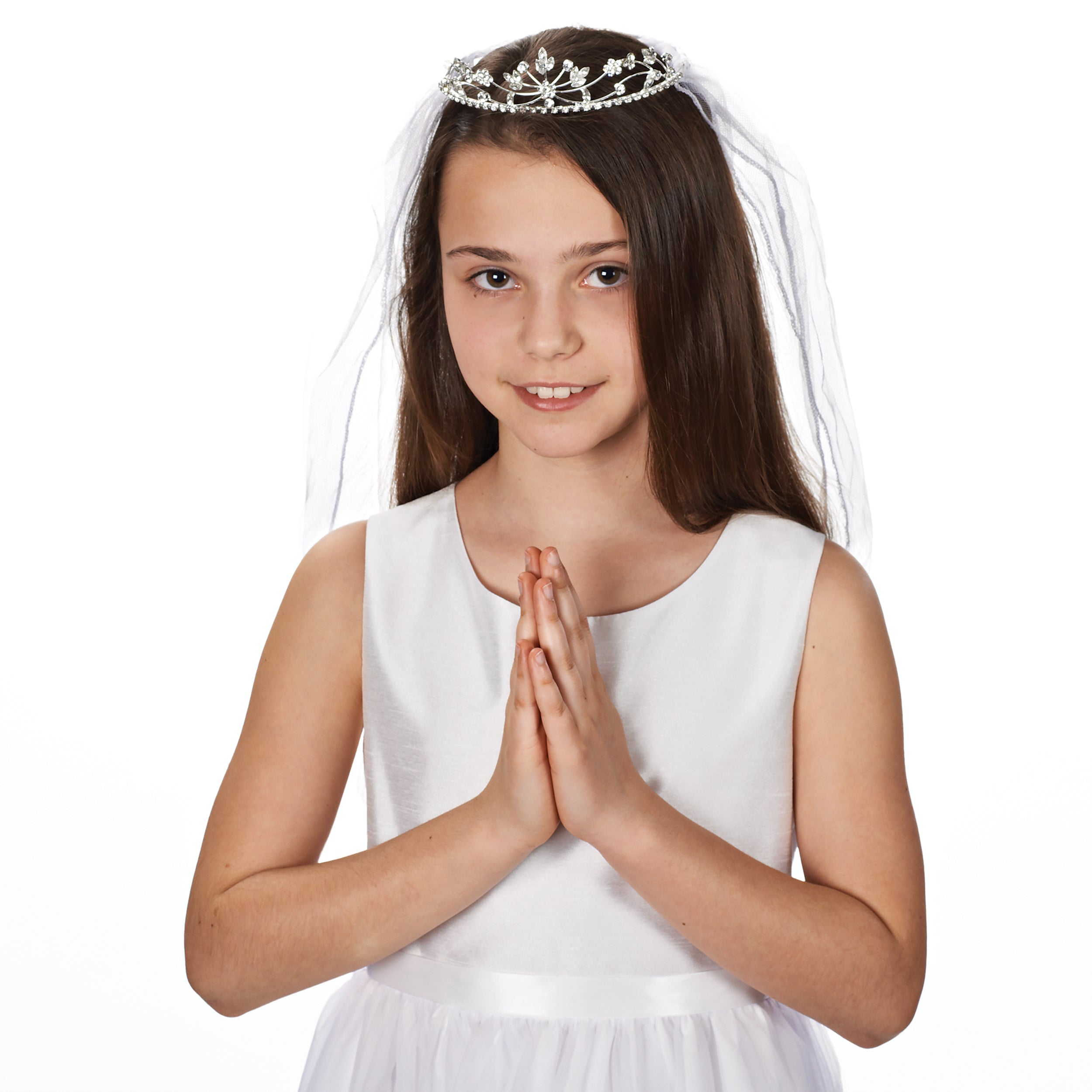 Hannah Communion Tiara Veil with Rhinestone Accents