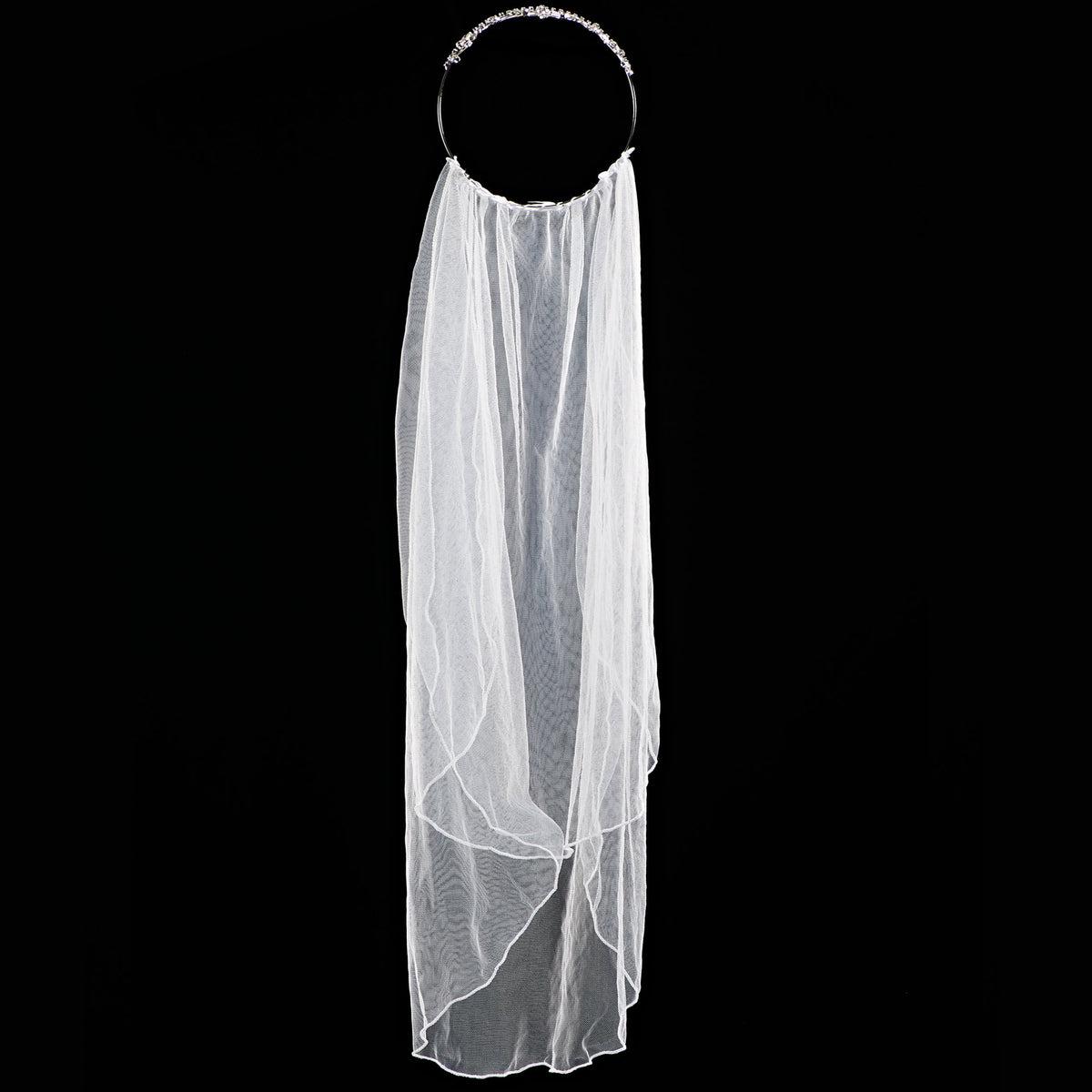 Back view of Hannah First Communion tiara veil showing the long white double-layer veil draping from the tiara