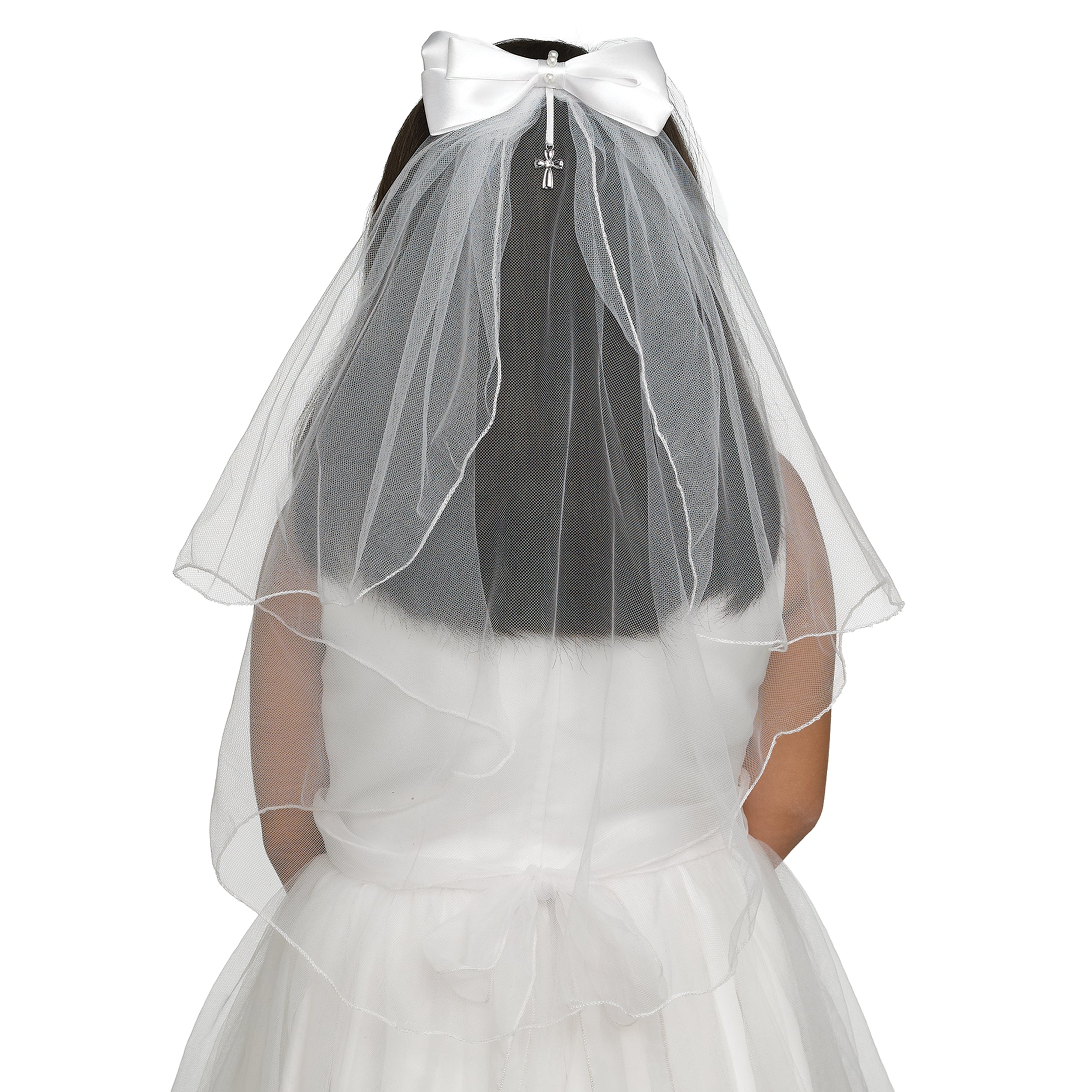 Jessica First Communion Veil with Bow & Cross Charm