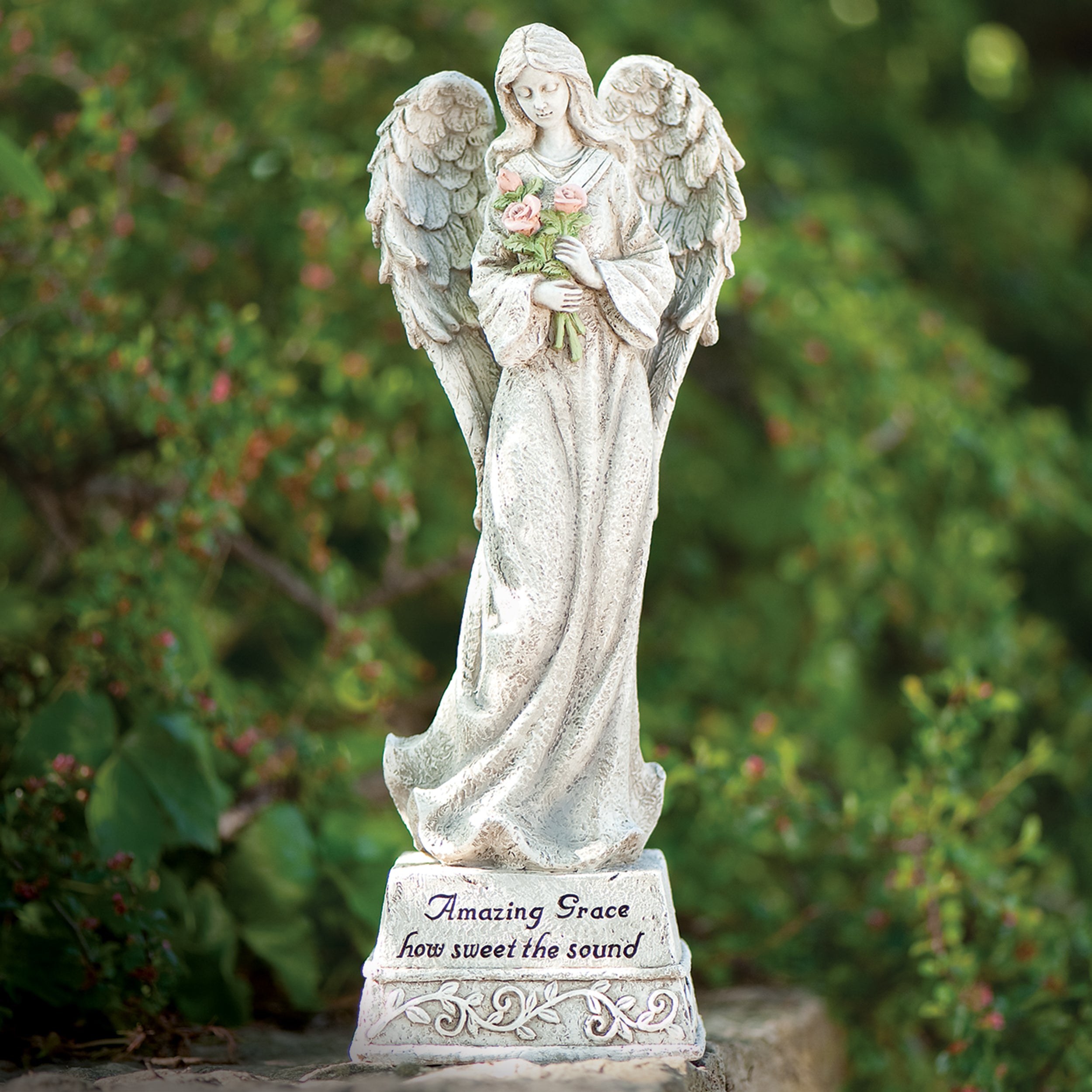 Amazing Grace Angel with Roses Memorial Garden Statue