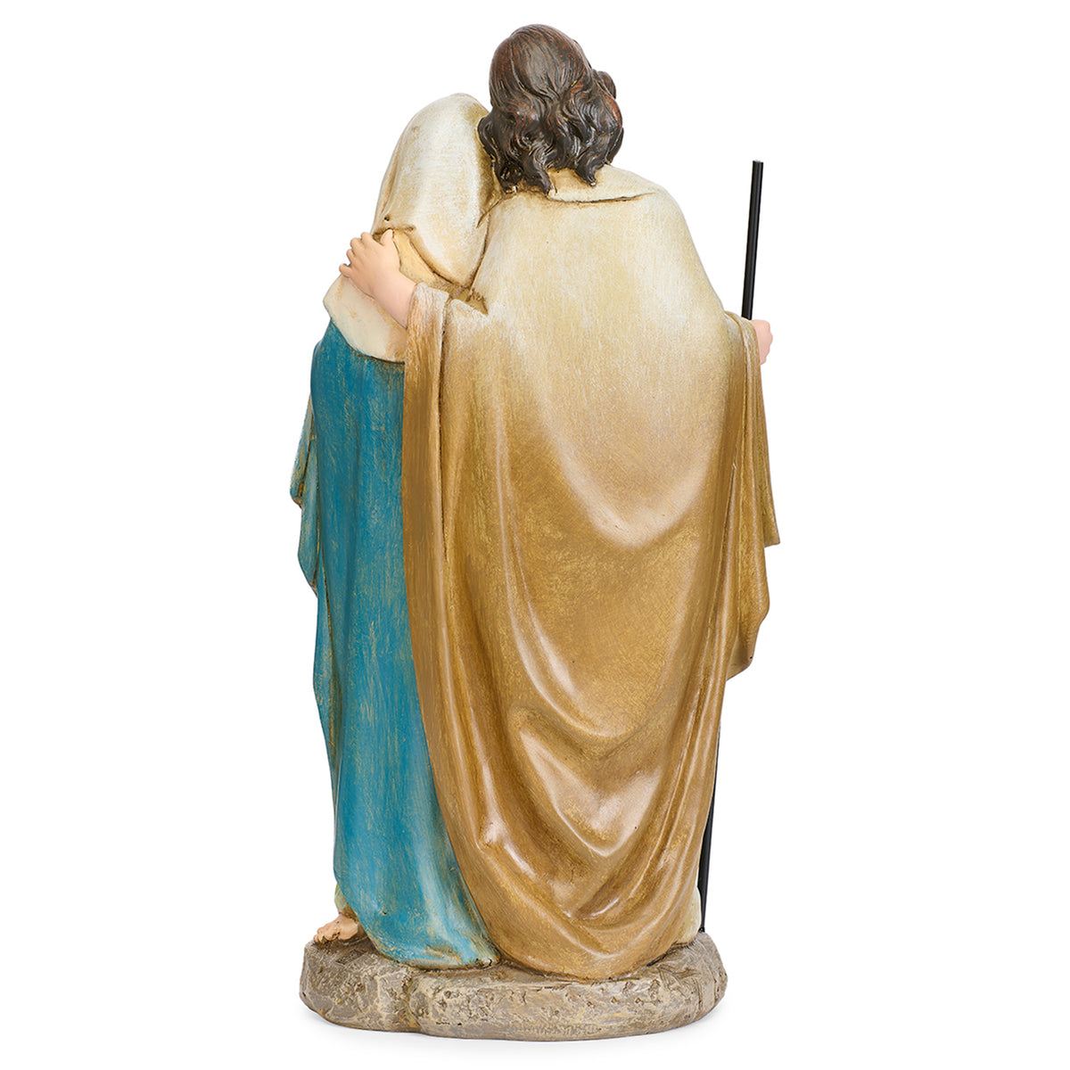 Back view of Joseph's Studio Holy Family Figure showing Joseph's tan cloak and Mary's blue-green mantle