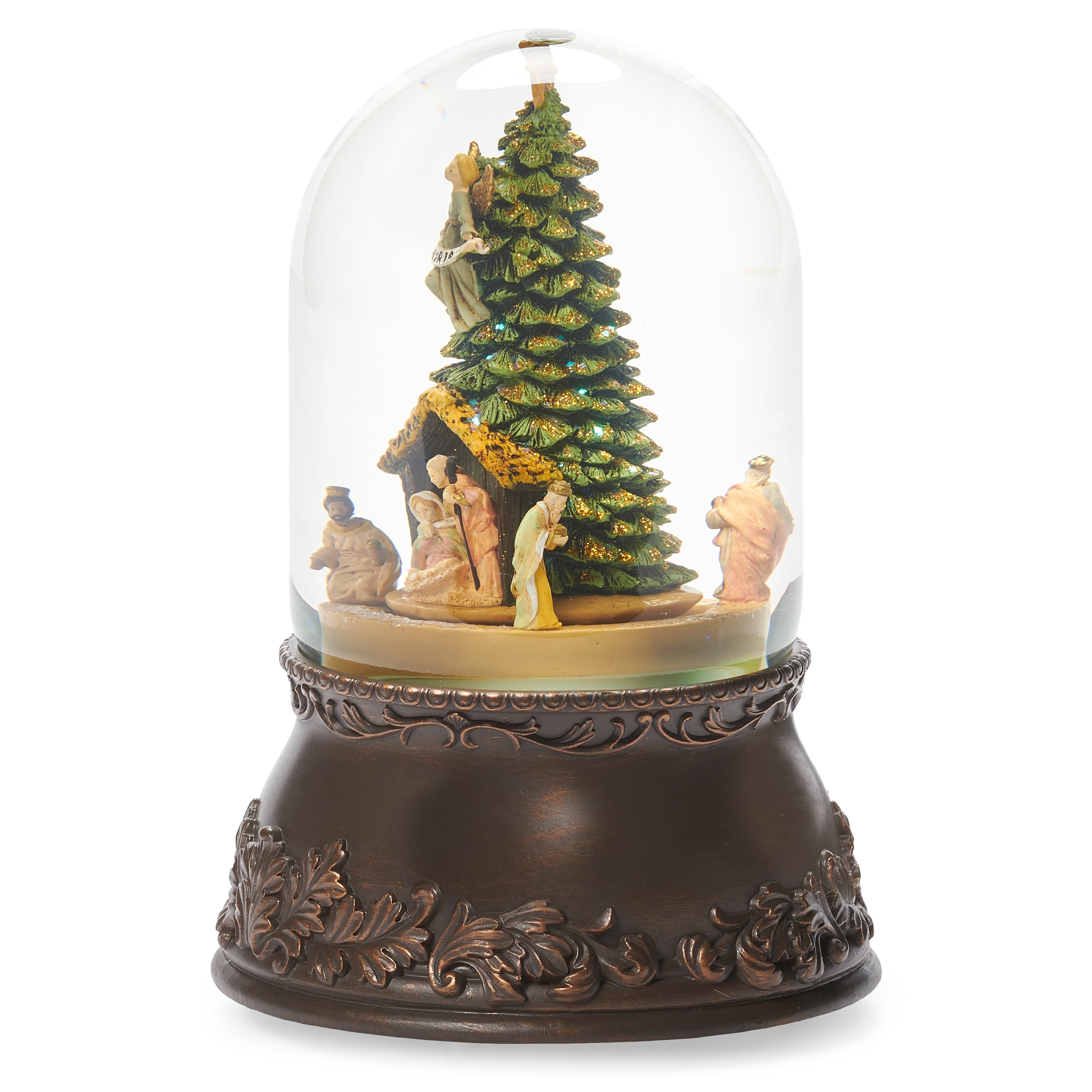 Fontanini Nativity & Tree Rotating Musical Glitterdome - "O Little Town of Bethlehem" Tune