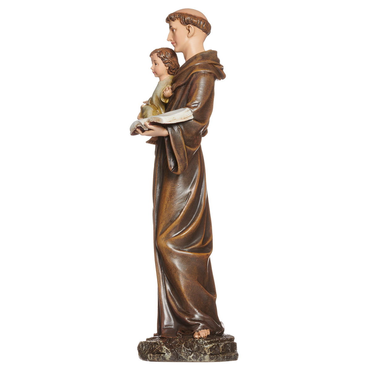 Front angled view of St. Anthony Renaissance Collection Figure showing the Child Jesus, detailed brown robes, and sculpted figure details
