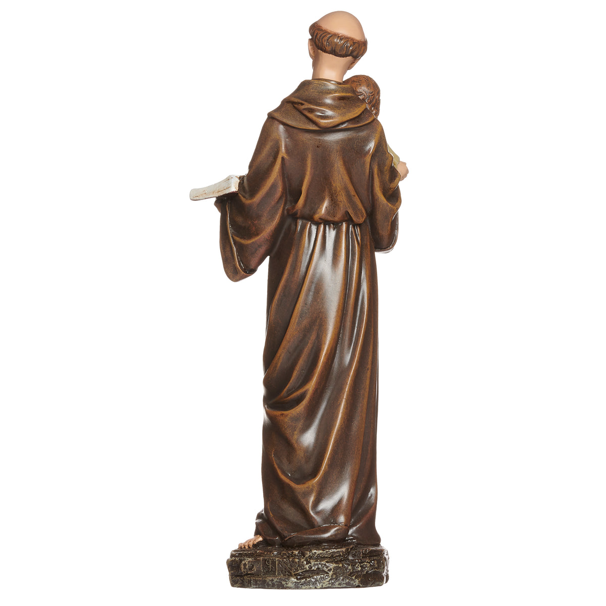 Back view of St. Anthony Renaissance Collection Figure showing the flowing brown Franciscan robe and sculpted folds