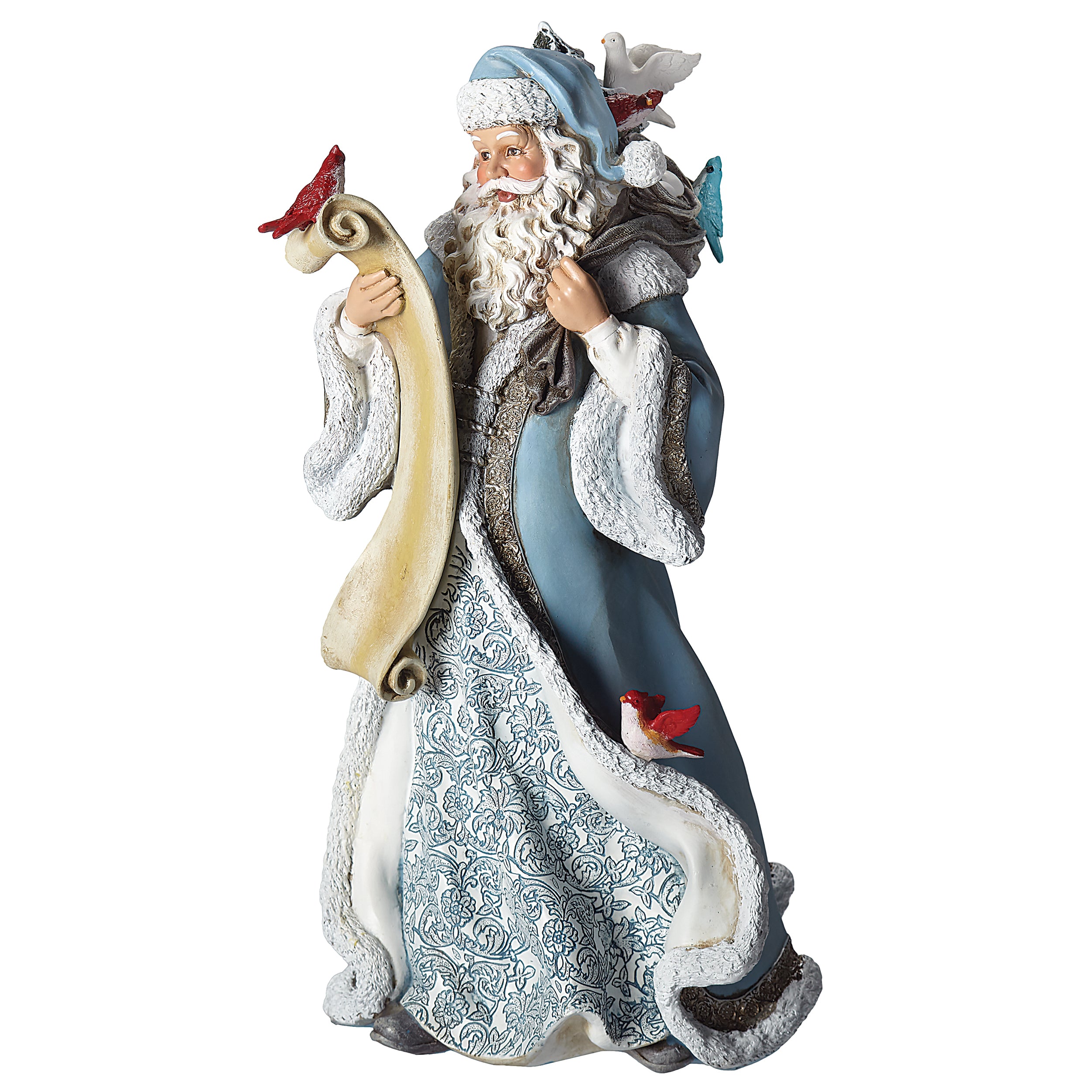 Joseph's Studio Santa in Blue Coat with Feathered Friends Figure
