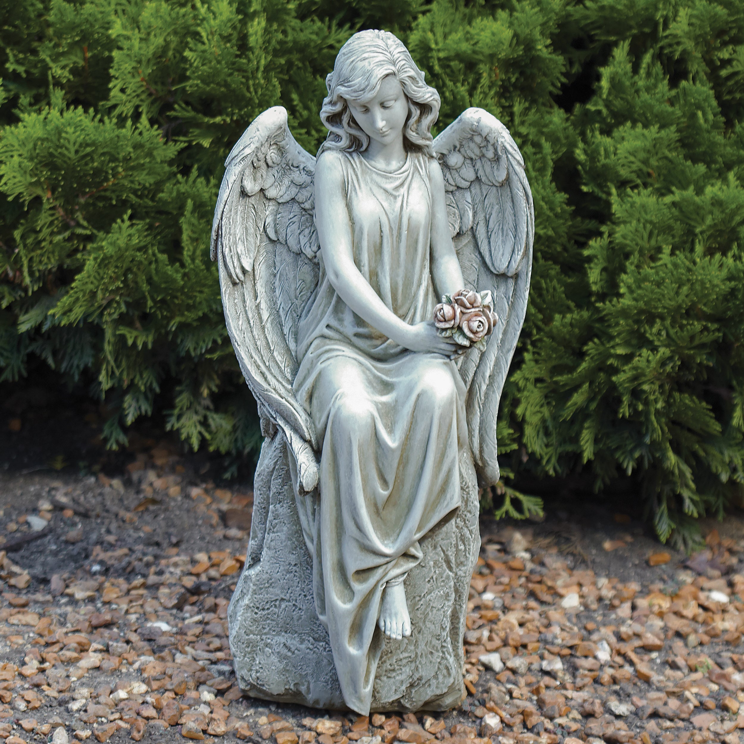Joseph's Studio Angel Holding Flowers Garden Statue