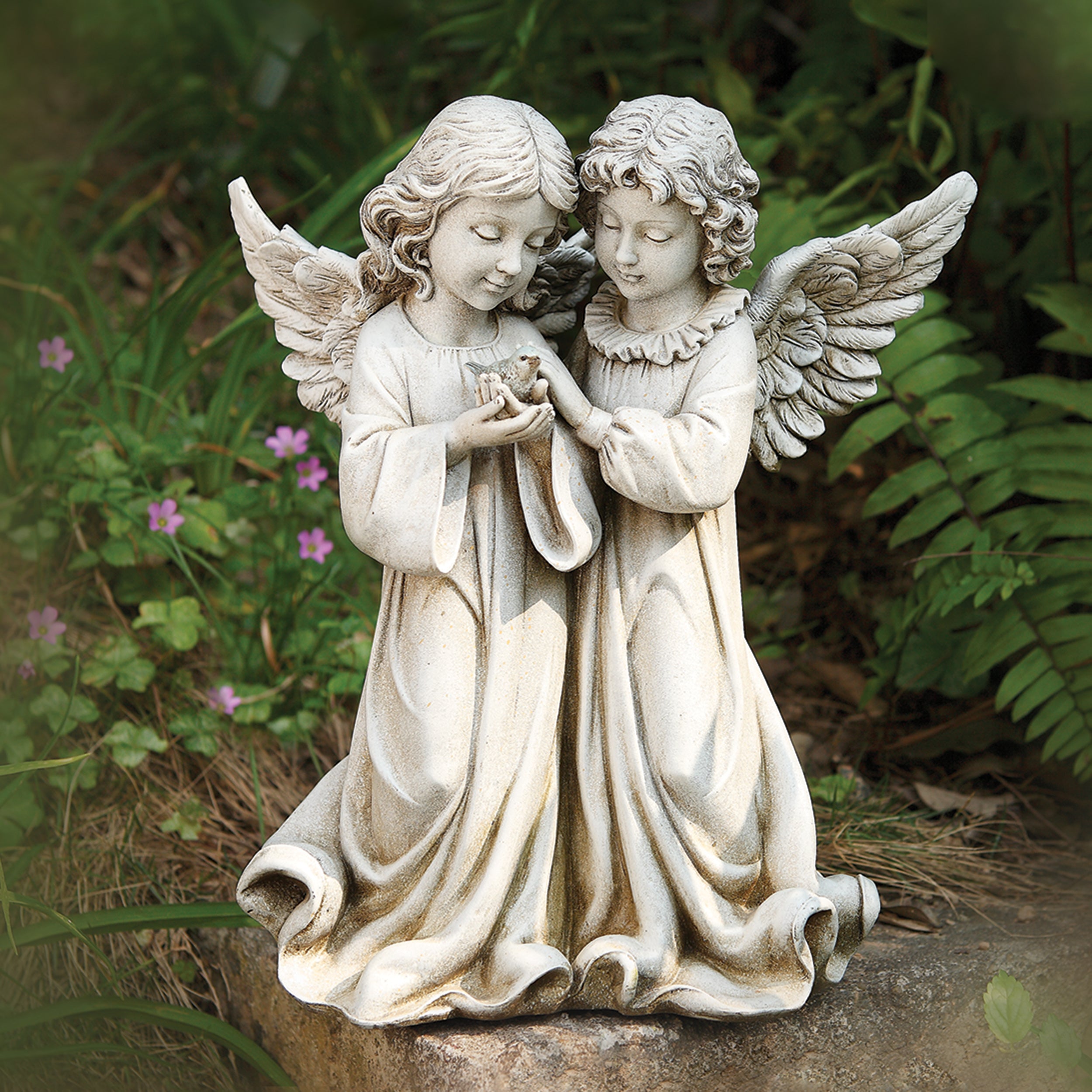 Joseph's Studio Angels With Bird Garden Statue