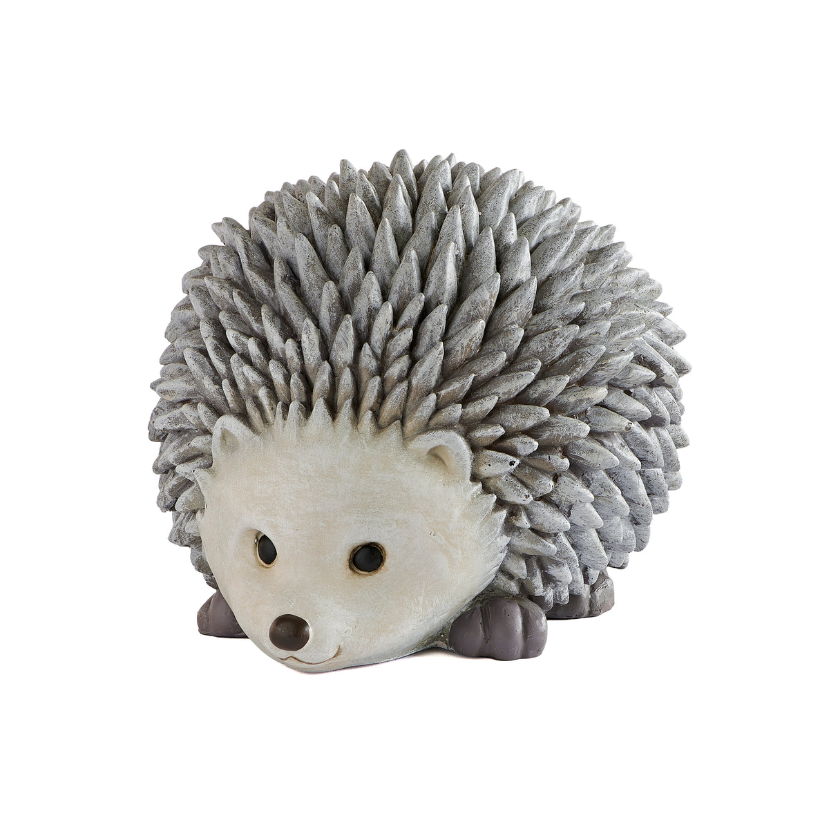 A small hedgehog figurine with gray spines and a cream-colored face