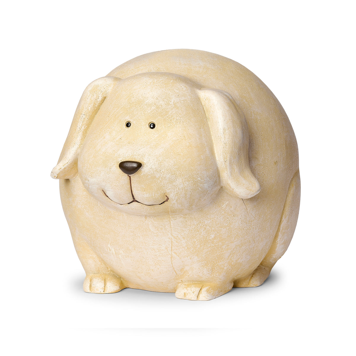 Front view of Pudgy Pals Dog Garden Statue showing the plump body, floppy ears, and friendly expression