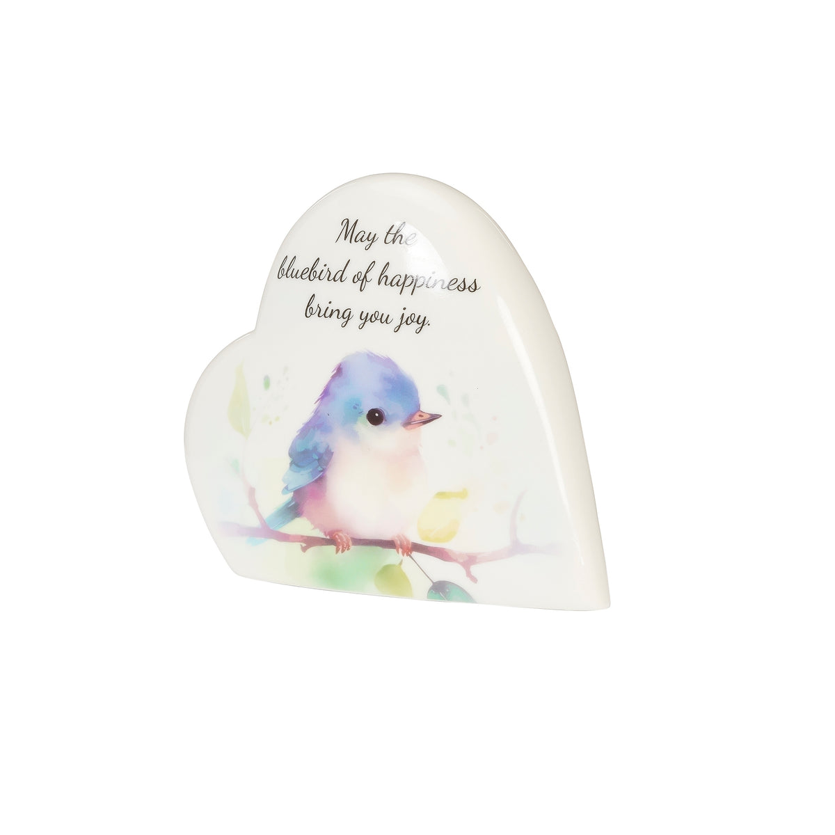 Front view of bluebird musical heart showing the bird illustration and message above it.