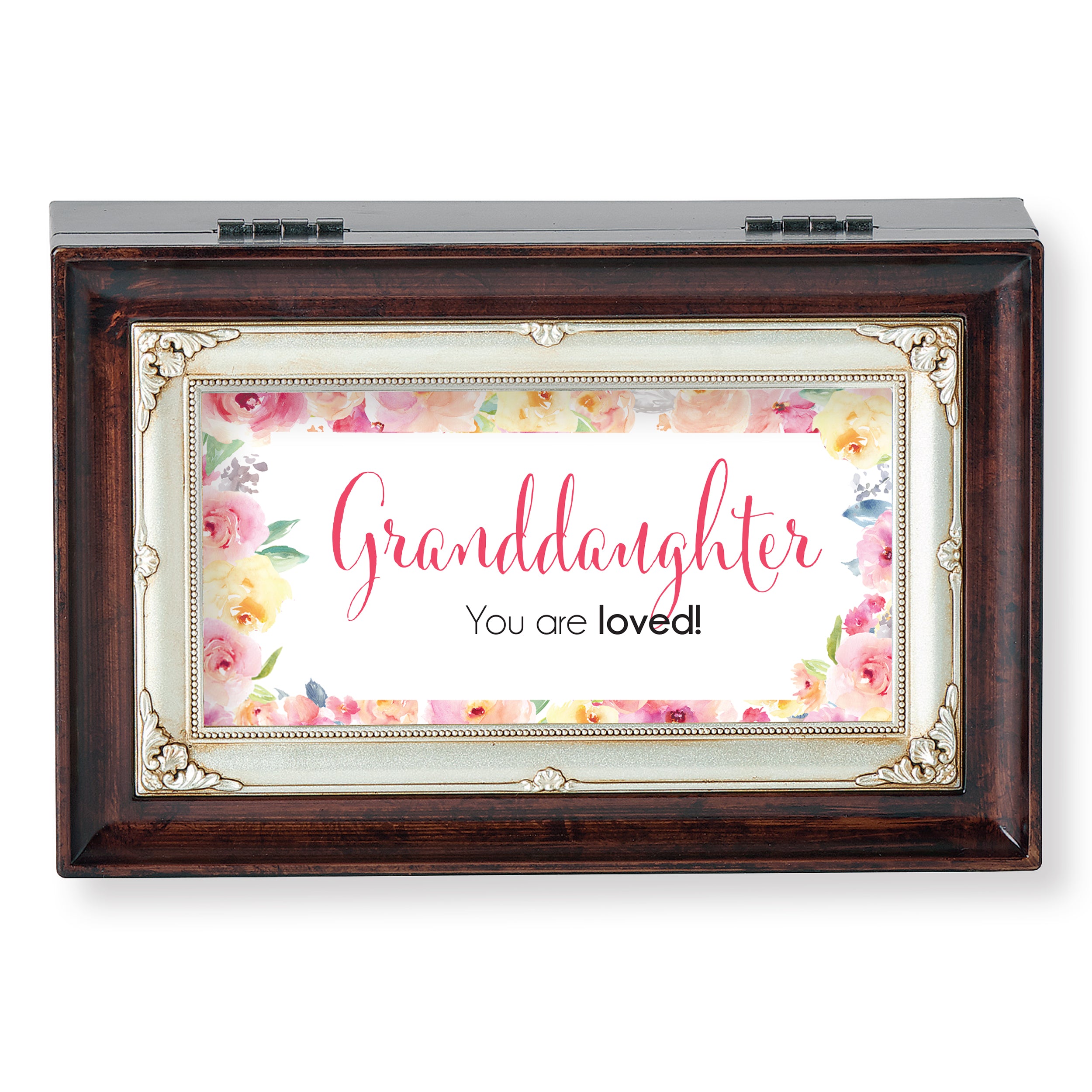 Granddaughter Brown Music Box with Floral Design- "Hungarian Dances" Tune