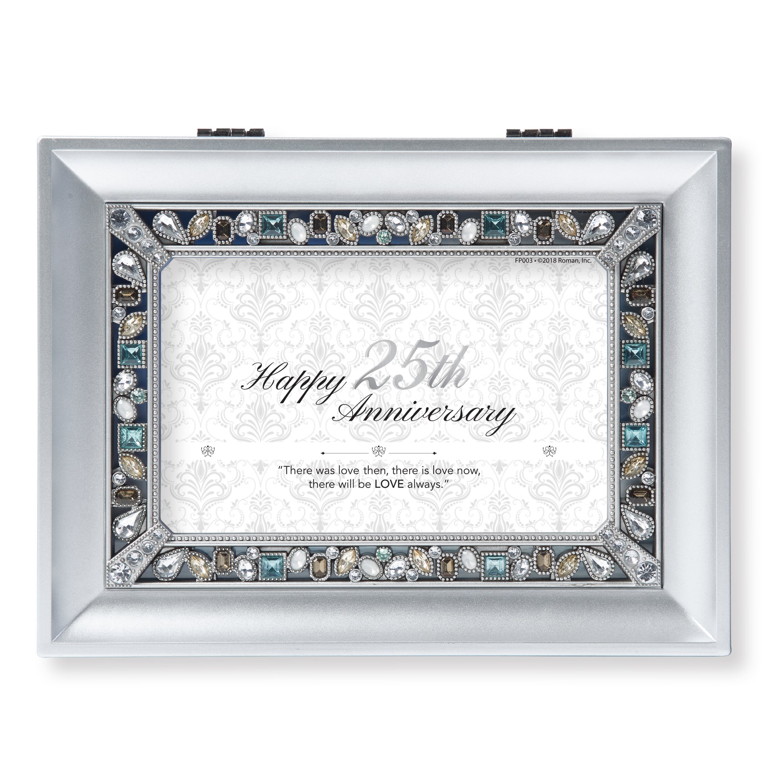 25th Anniversary Silver Music Box with Gem Accents- "Clair de Lune" Tune