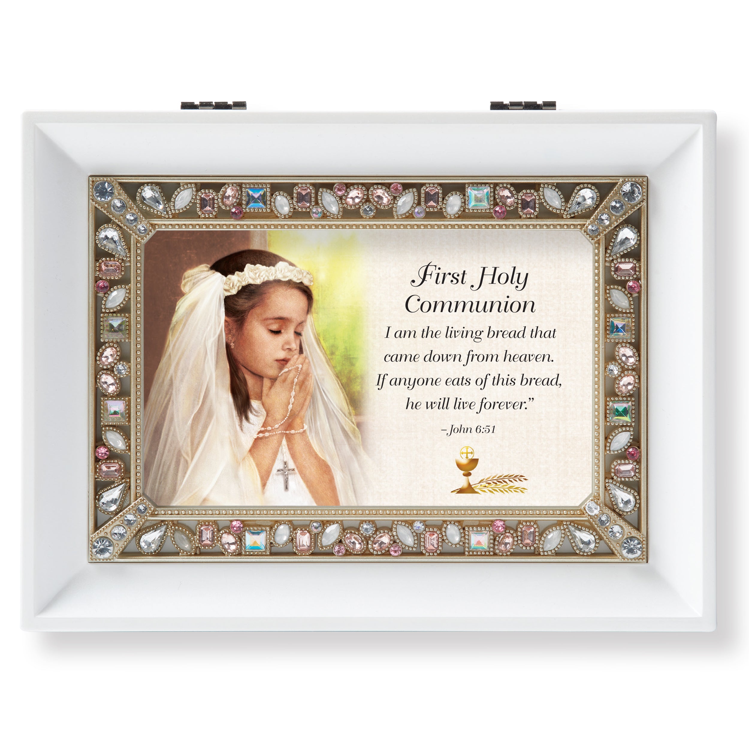 First Holy Communion Girl's Jeweled Music Box - "Clair de Lune" Tune