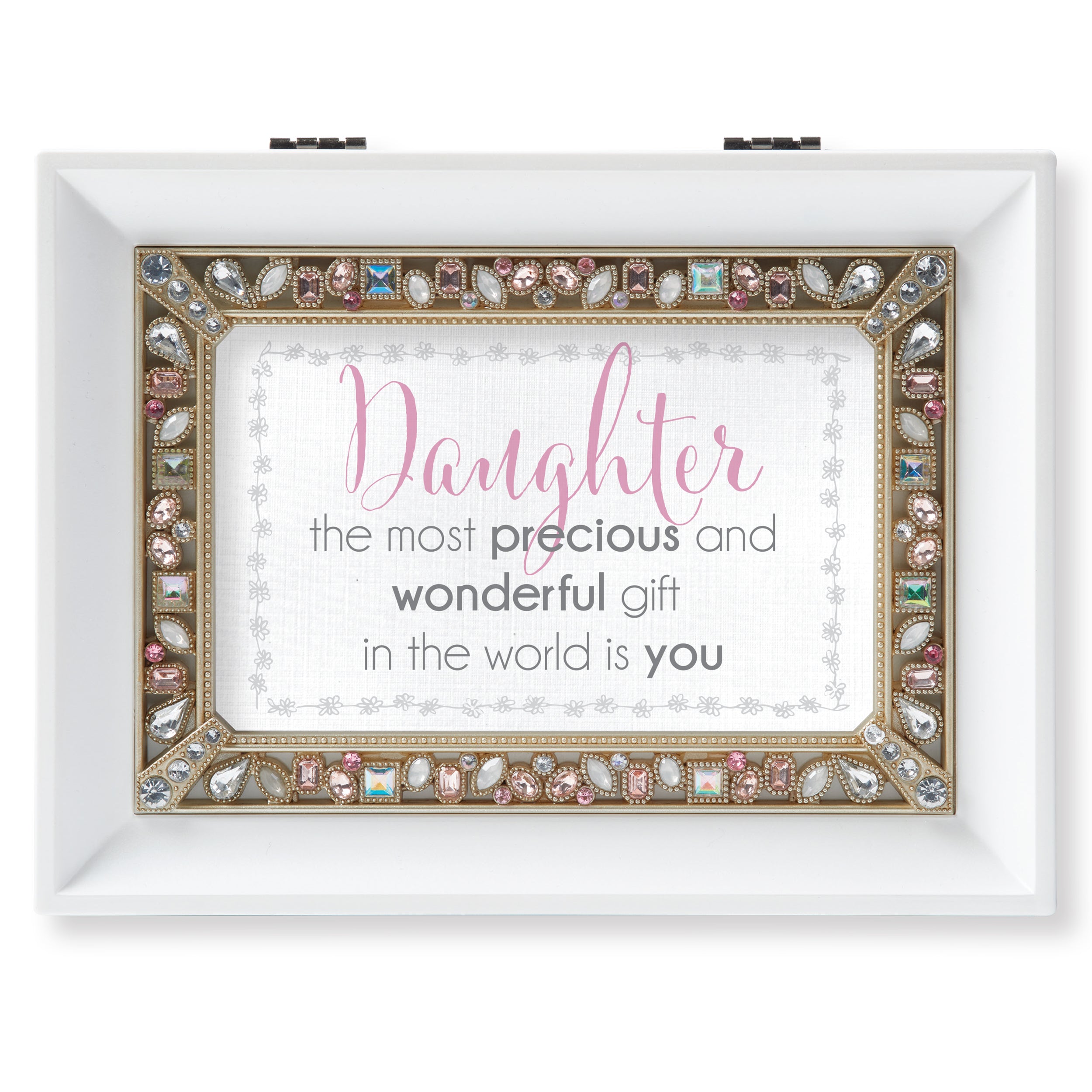 Daughter White Jeweled Music Box- "Clair de Lune” Tune