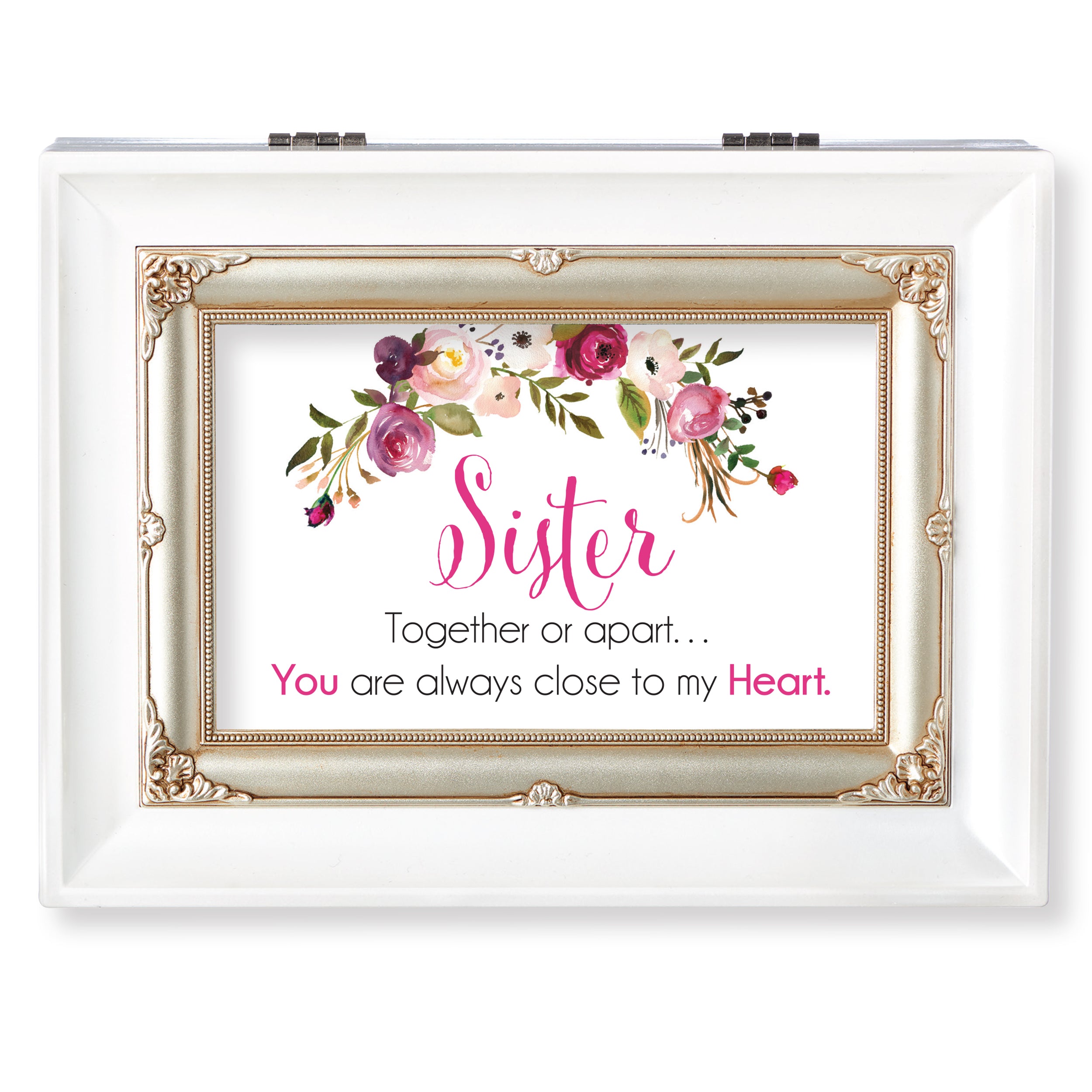 Sister, Close to My Heart White Music Box- "Clair de Lune" Tune