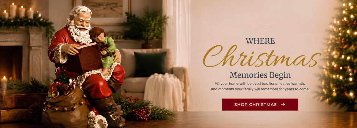 Santa reading to child. Where Christmas Memories Begin. Shop Christmas.