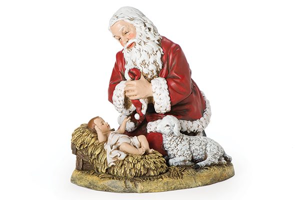 Joseph's Studio by Roman - Kneeling Santa W/Lamb Figure, 13"H